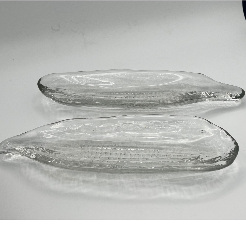 Vintage Two Corn on Cob Dish Kosta‎ Boda Ann Warff Sweden Crystal Icicle Glass